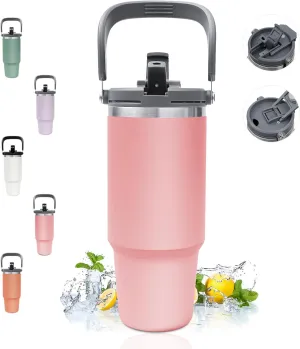 40 oz Tumbler with Handle and Straw, Stainless Steel Insulated Water Bottle, Vacuum Insulated Cup, Leak Proof Tumbler for Sports, Travel Coffee Mug with Lid, Keep for Hot and Cold