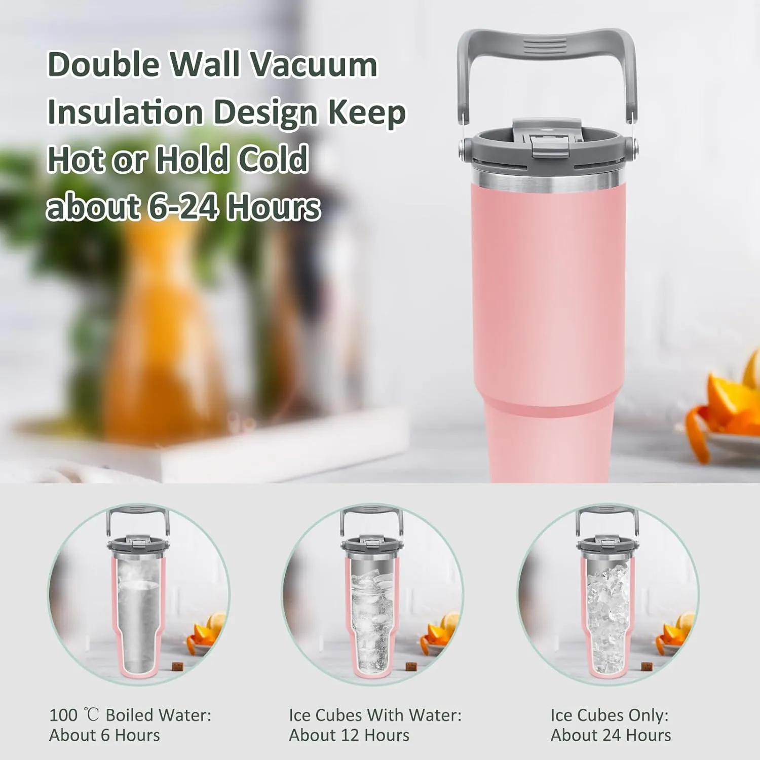 40 oz Tumbler with Handle and Straw, Stainless Steel Insulated Water Bottle, Vacuum Insulated Cup, Leak Proof Tumbler for Sports, Travel Coffee Mug with Lid, Keep for Hot and Cold