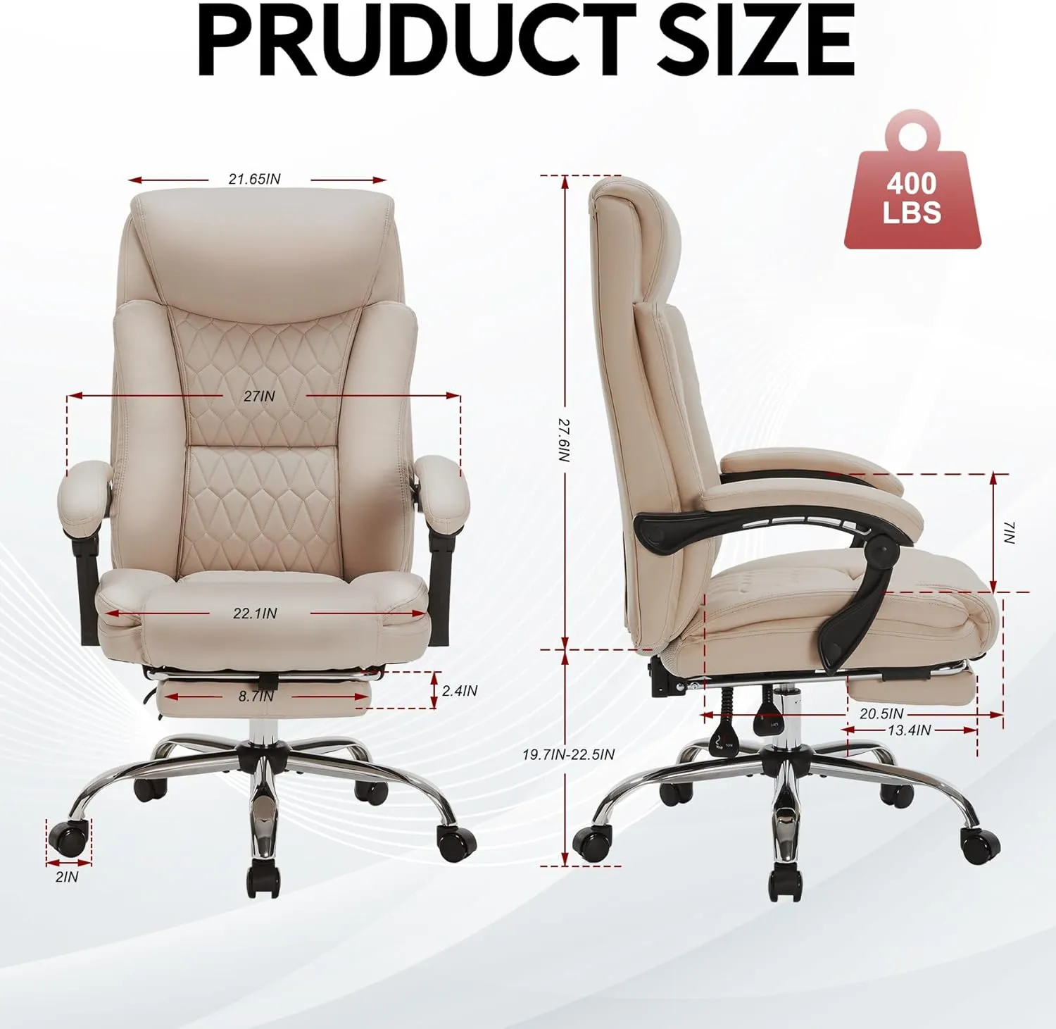 400lbs Reclining Executive Office Chair with Foot Rest,Big and Tall Ergonomic Office Chair with,Home Office Desk Chairs for Heavy People (Khaki)