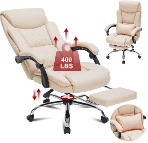400lbs Reclining Executive Office Chair with Foot Rest,Big and Tall Ergonomic Office Chair with,Home Office Desk Chairs for Heavy People (Khaki)