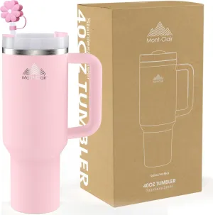 40oz Tumbler with Straw and Lid - Insulated Stainless Steel Travel Mug with Handle - Thermos Travel Mug for Hot & Cold Drinks - Cold or Hot for 10 hours - Iced for 48 hours - 1200ml - Pink
