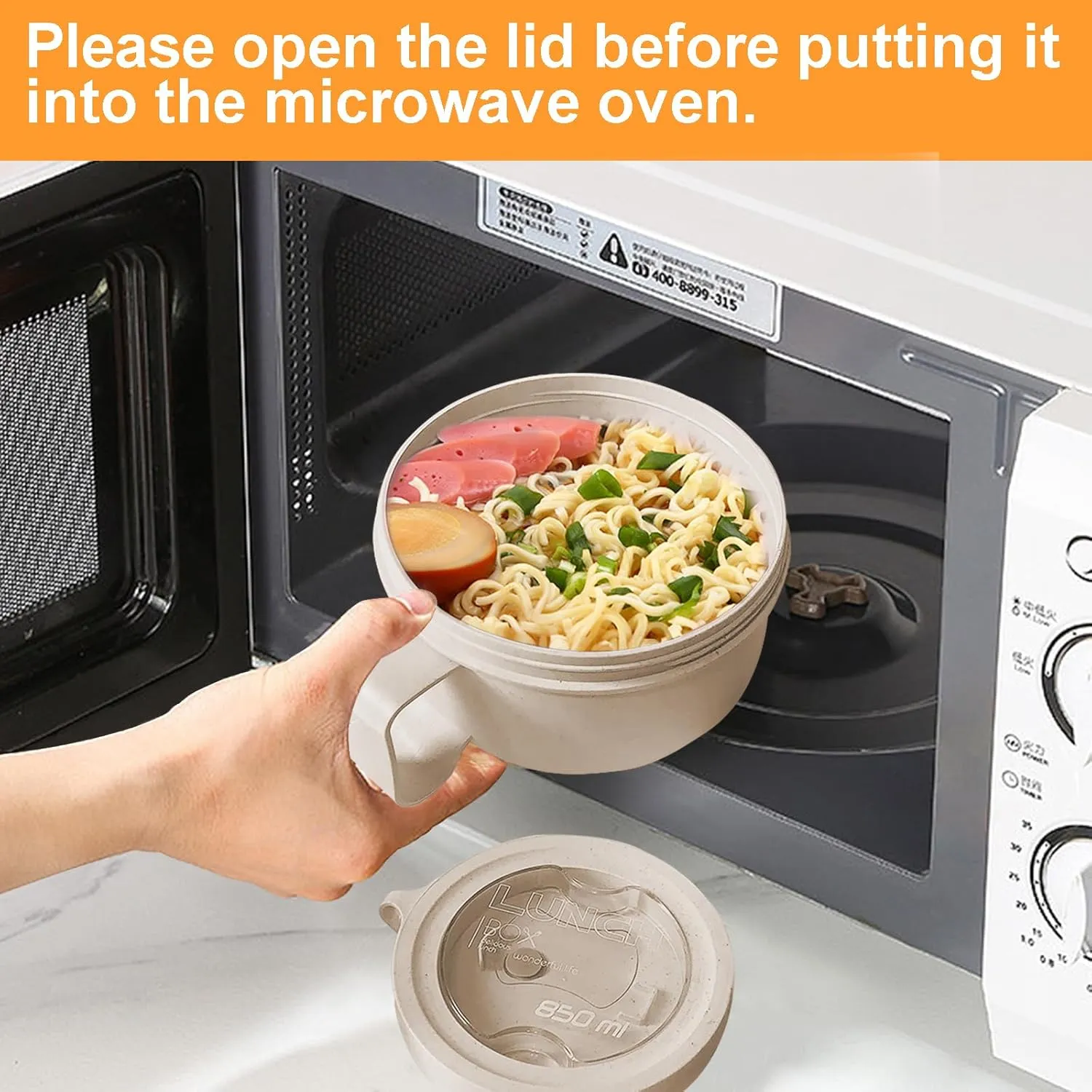 4Pack Wheat Straw Microwave Ramen Bowl Set Noodle Bowls With Lid and Spoon, Improved Easy-Grip Design for On-the-Go - Holds Soup, Rice, Cereal & More - BPA-Free