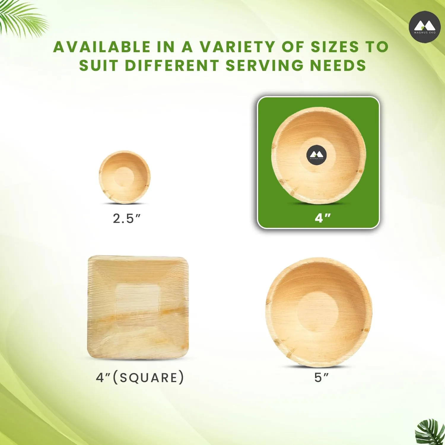 4" Round Disposable Bowls, 50 Pcs, 4 Oz - Compostable Palm Leaf Bowls for Party, Desserts, Gravy, Soup & Picnic - Eco-Friendly & Better than Paper Bowls