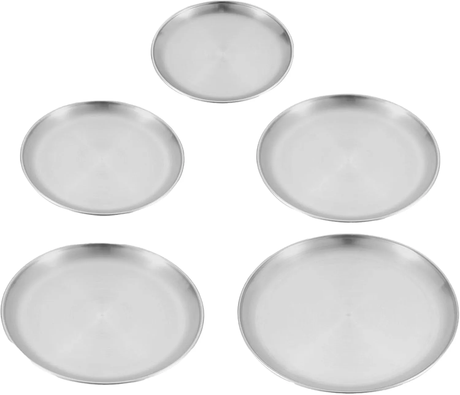 5 Pcs Stainless Steel Plate Set, Round Shallow Barbecue Plate Camping Tableware, for Outdoor Picnic Barbecue