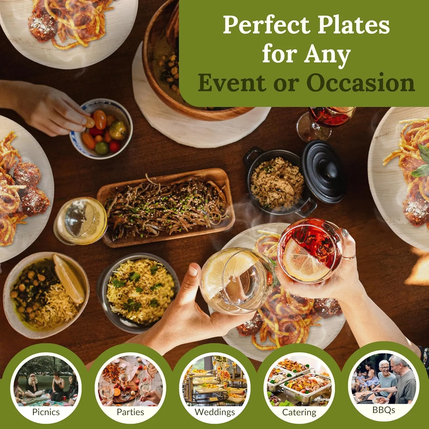 50 Pack 10" & 7" Round Palm Leaf Bamboo Plates – Compostable & Disposable Appetizer Plates, Strong Decorative Tableware for Weddings, Lunch, Dinner, BBQ, Picnics & Outdoor Events
