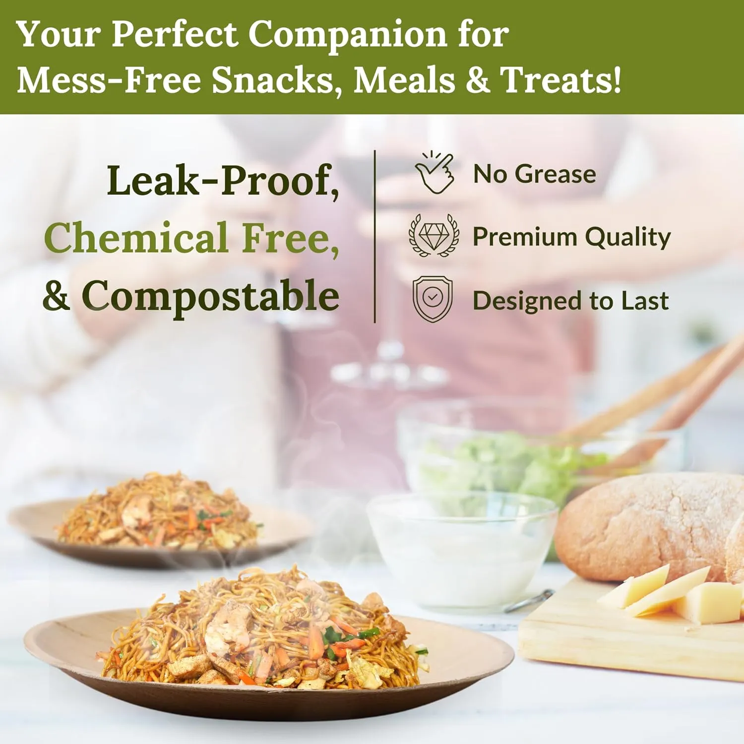 50 Pack 10" & 7" Round Palm Leaf Bamboo Plates – Compostable & Disposable Appetizer Plates, Strong Decorative Tableware for Weddings, Lunch, Dinner, BBQ, Picnics & Outdoor Events
