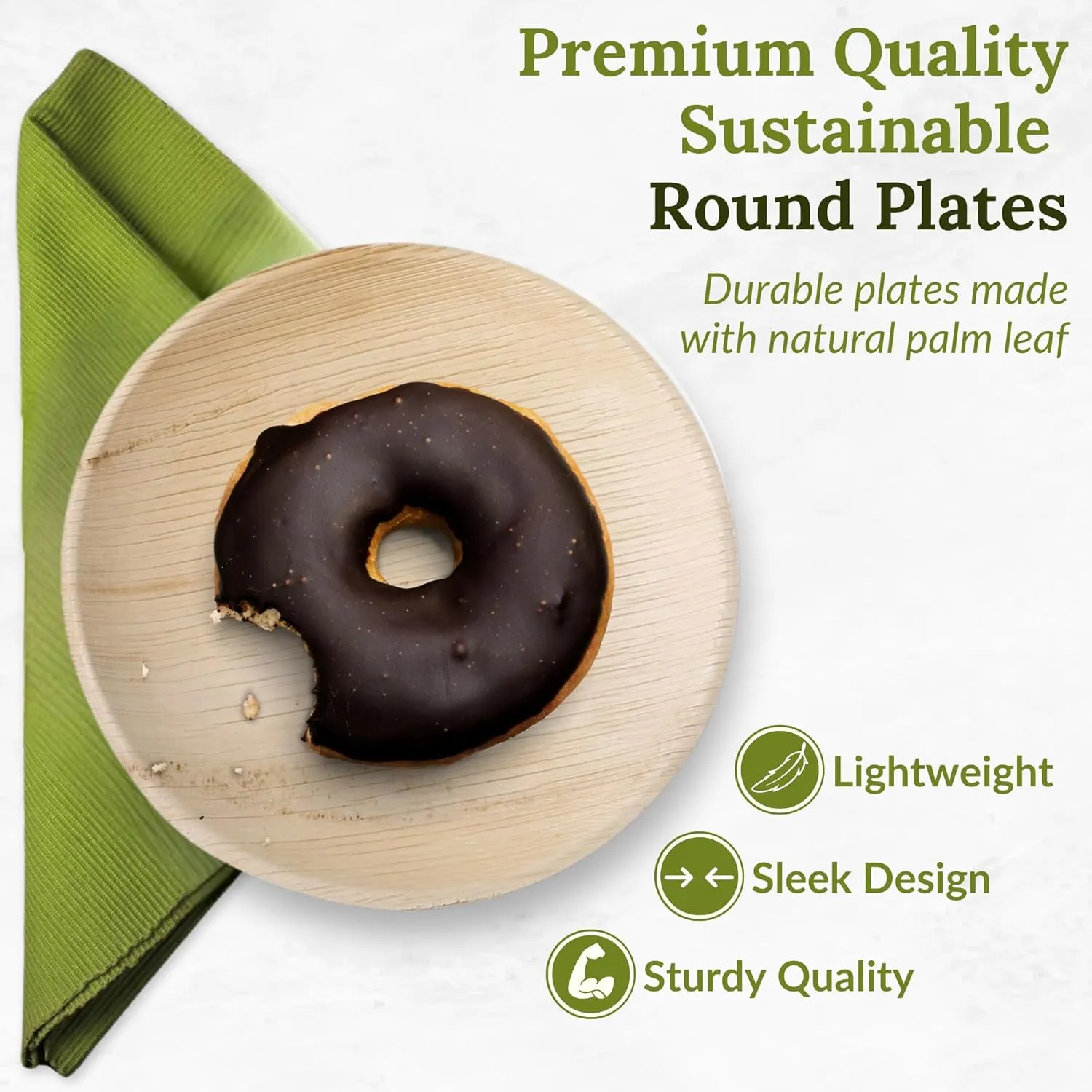 50 Pack 10" & 7" Round Palm Leaf Bamboo Plates – Compostable & Disposable Appetizer Plates, Strong Decorative Tableware for Weddings, Lunch, Dinner, BBQ, Picnics & Outdoor Events