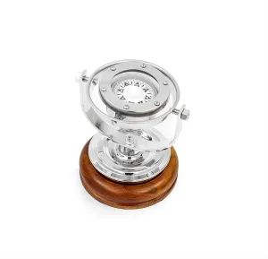 5" Brass Gimbals Nautical Fully Functional Directional Compass with Wooden Base Stand & Rotating Axis | Maritime Gift Decor | Nagina International