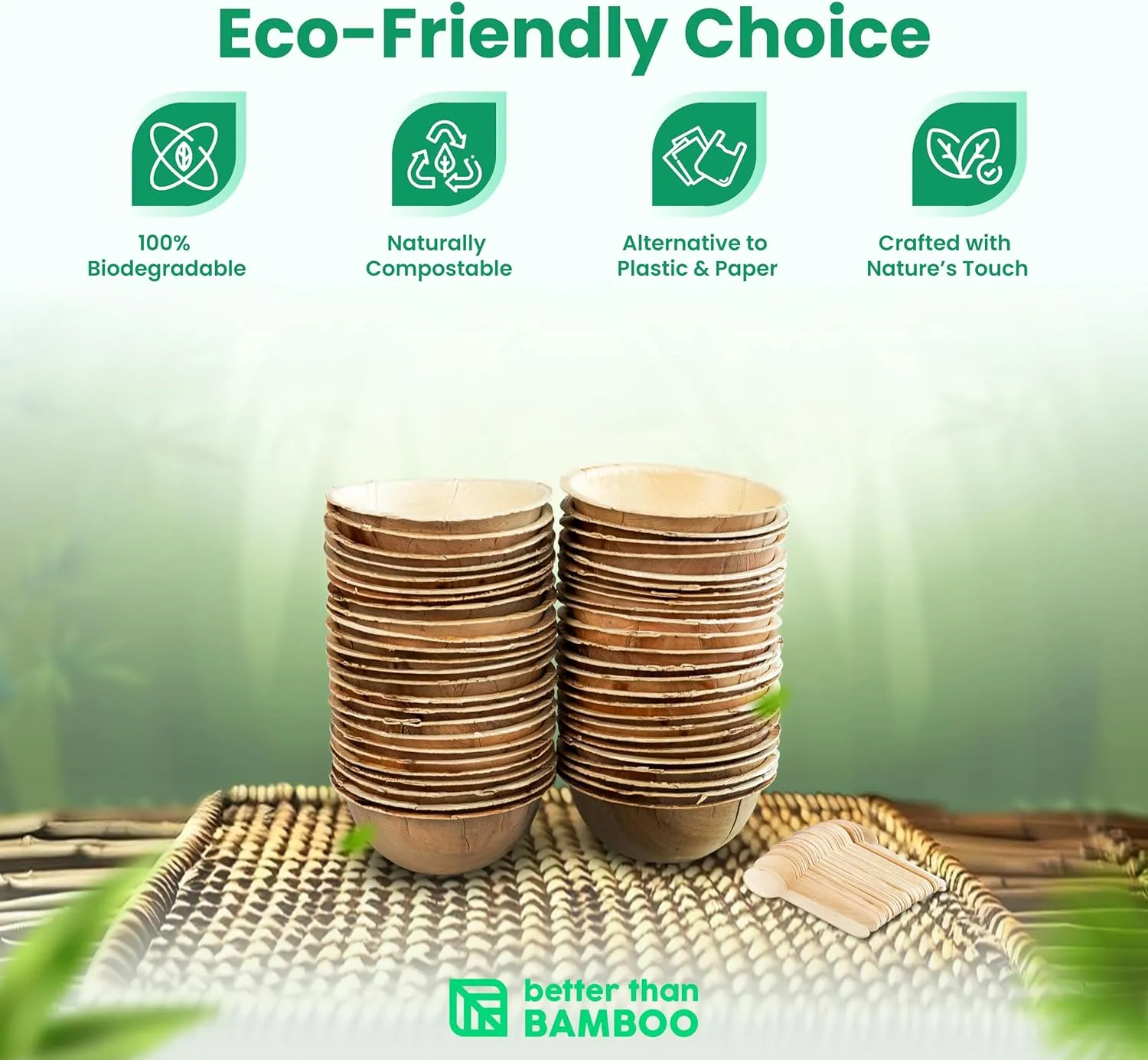 6-Inch Bowls with Spoons (50 Bowls   50 Spoons) | 100% Eco-Friendly, Compostable & Biodegradable Disposable Tableware | Ideal for Catering, Wedding, Party, Lunch & Dinner