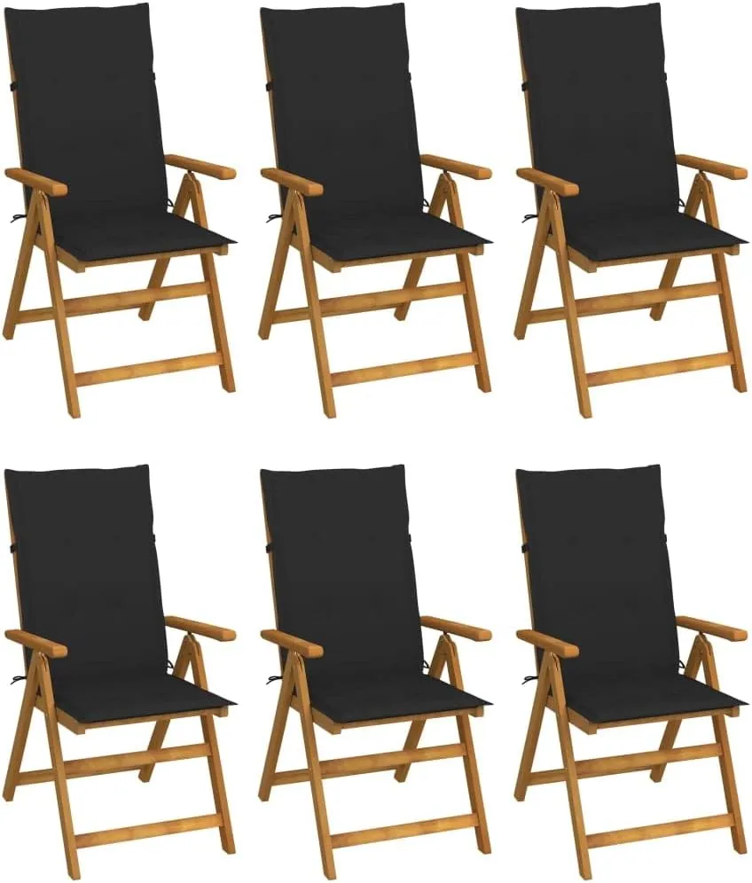 6-Piece Folding Patio Chairs Set with Cushions Solid Acacia Wood Outdoor Furniture for Garden Pool Beach Camping Lounge and Dining