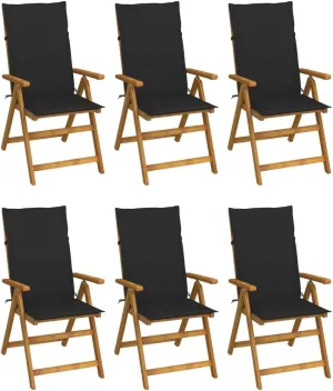 6-Piece Folding Patio Chairs Set with Cushions Solid Acacia Wood Outdoor Furniture for Garden Pool Beach Camping Lounge and Dining