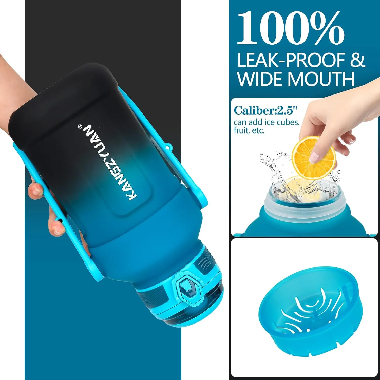 64oz Water Bottle with Straw - Half Gallon Water Bottle BPA Free, Non-Toxic, Dishwasher Safe - Ideal for Men's Gym, Sports, Travel, Outdoor - Green/Black Gradient