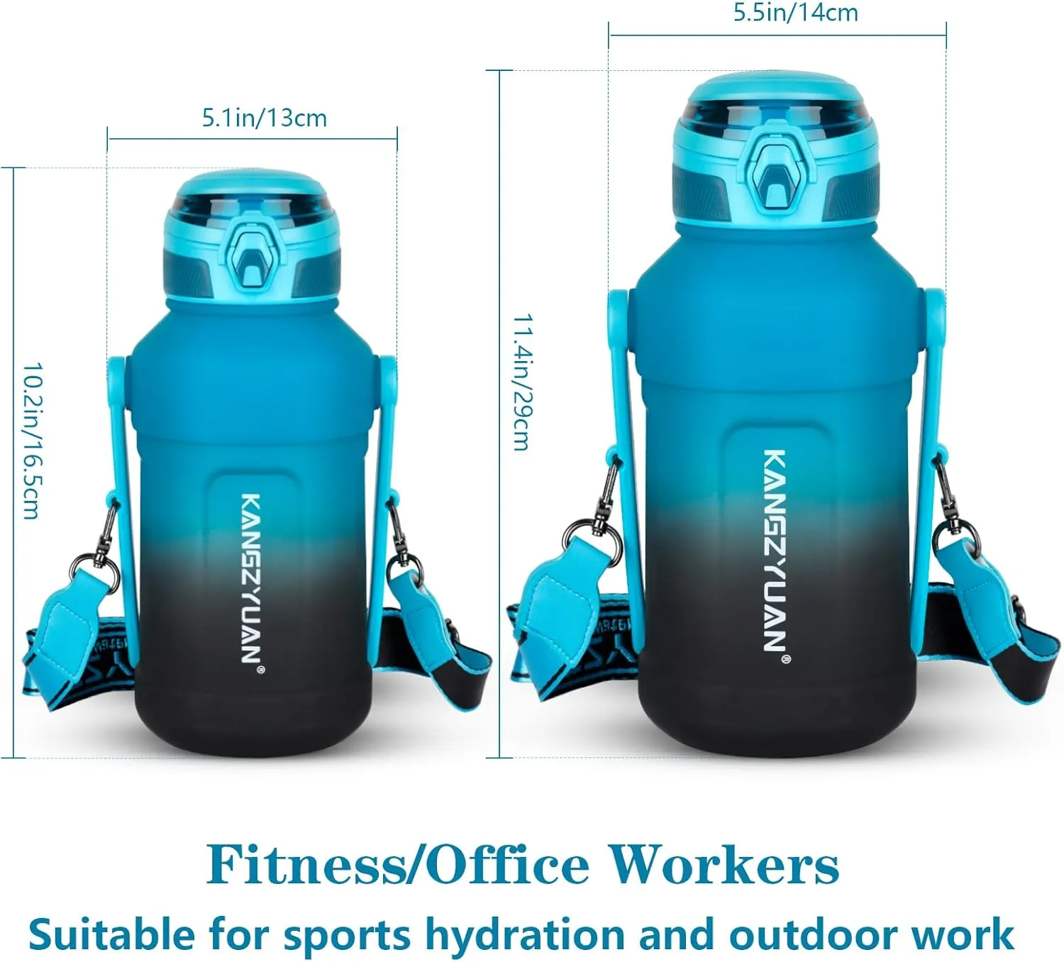 64oz Water Bottle with Straw - Half Gallon Water Bottle BPA Free, Non-Toxic, Dishwasher Safe - Ideal for Men's Gym, Sports, Travel, Outdoor - Green/Black Gradient