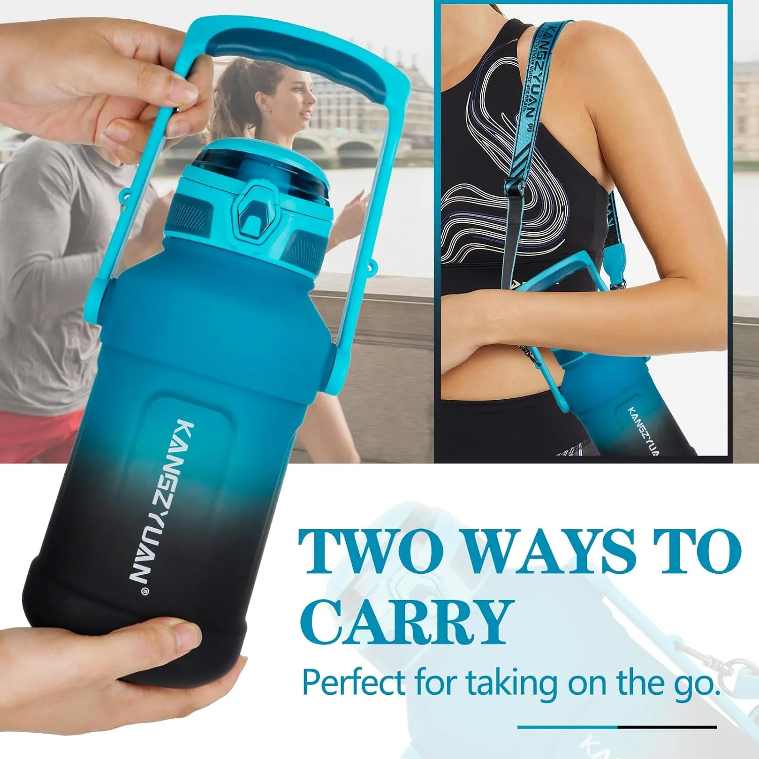 64oz Water Bottle with Straw - Half Gallon Water Bottle BPA Free, Non-Toxic, Dishwasher Safe - Ideal for Men's Gym, Sports, Travel, Outdoor - Green/Black Gradient
