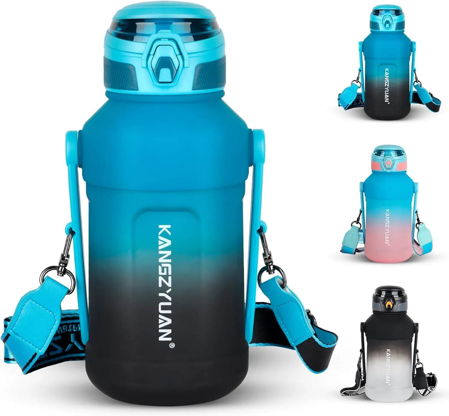 64oz Water Bottle with Straw - Half Gallon Water Bottle BPA Free, Non-Toxic, Dishwasher Safe - Ideal for Men's Gym, Sports, Travel, Outdoor - Green/Black Gradient