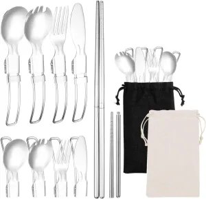 6pcs 304 Stainless Steel Folding Tableware Outdoor Portable Tableware Set(13)