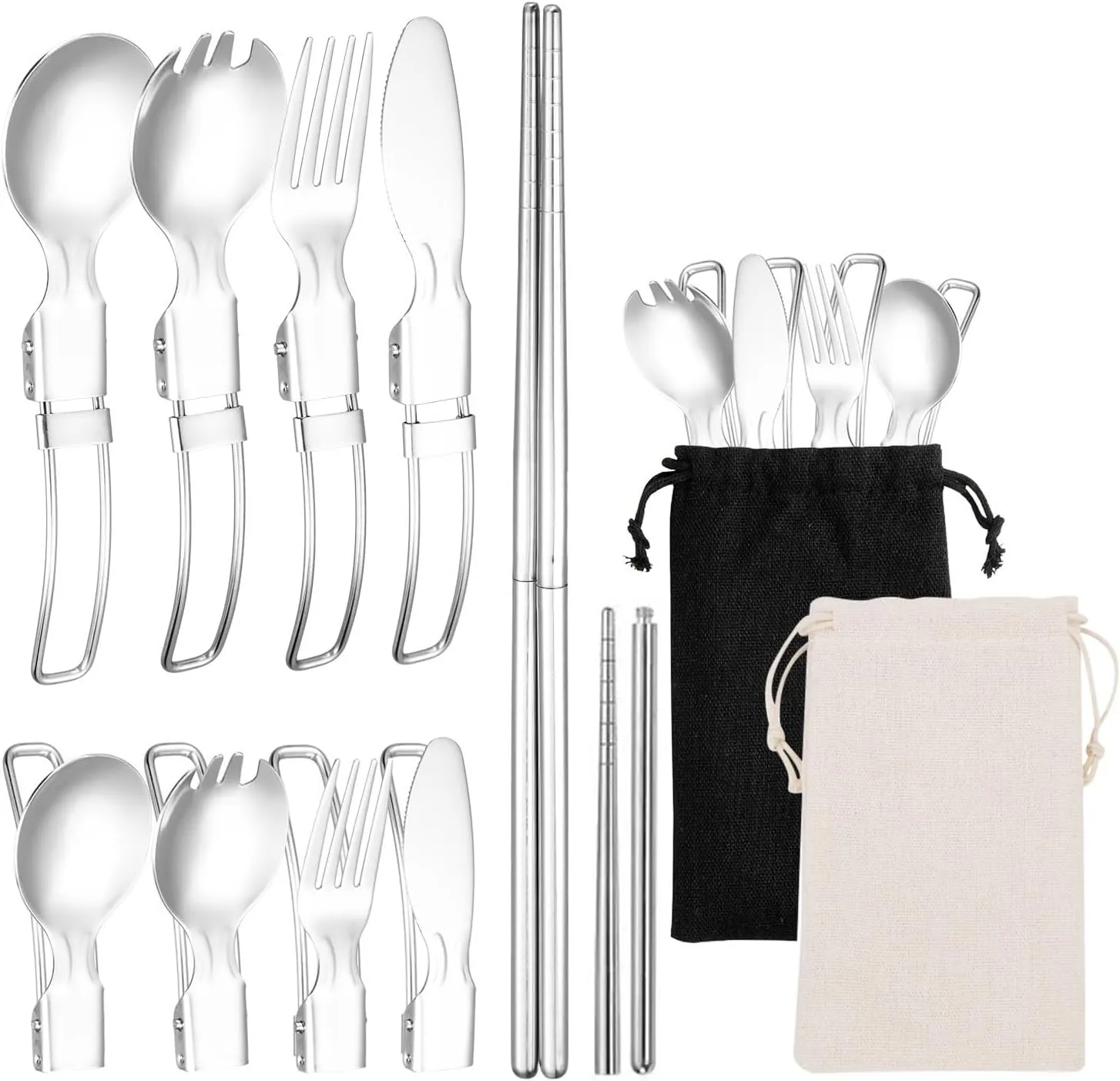 6pcs 304 Stainless Steel Folding Tableware Outdoor Portable Tableware Set(13)