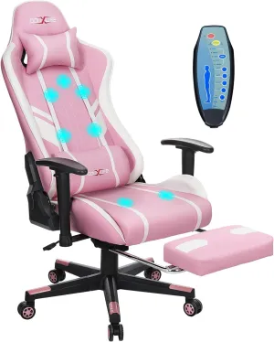 7-Point Massage Gaming Chair, 175° Gaming Recliner with Footrest Ergonomic Computer Office Chair High Back Video Game Chair with Lumbar Support, Upgraded Version Pink