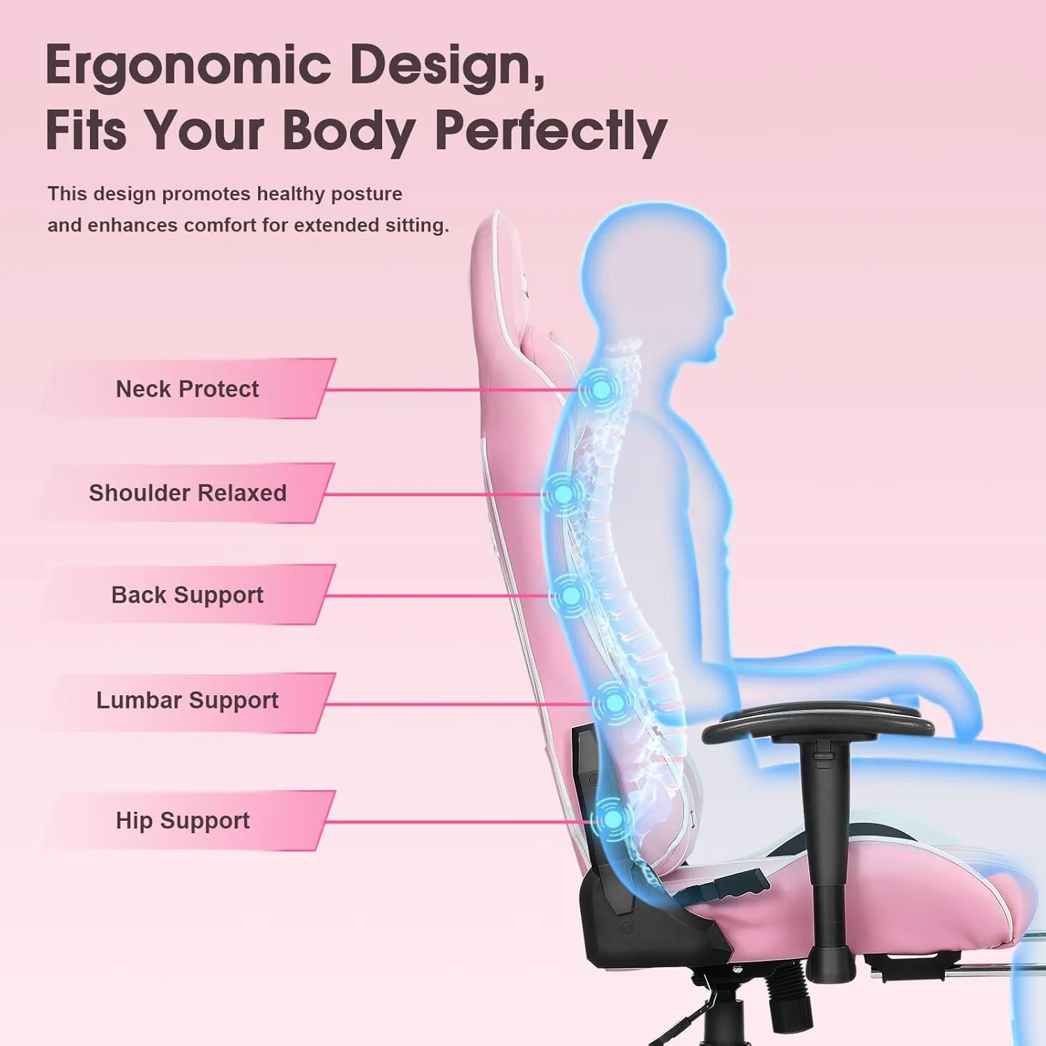 7-Point Massage Gaming Chair, 175° Gaming Recliner with Footrest Ergonomic Computer Office Chair High Back Video Game Chair with Lumbar Support, Upgraded Version Pink