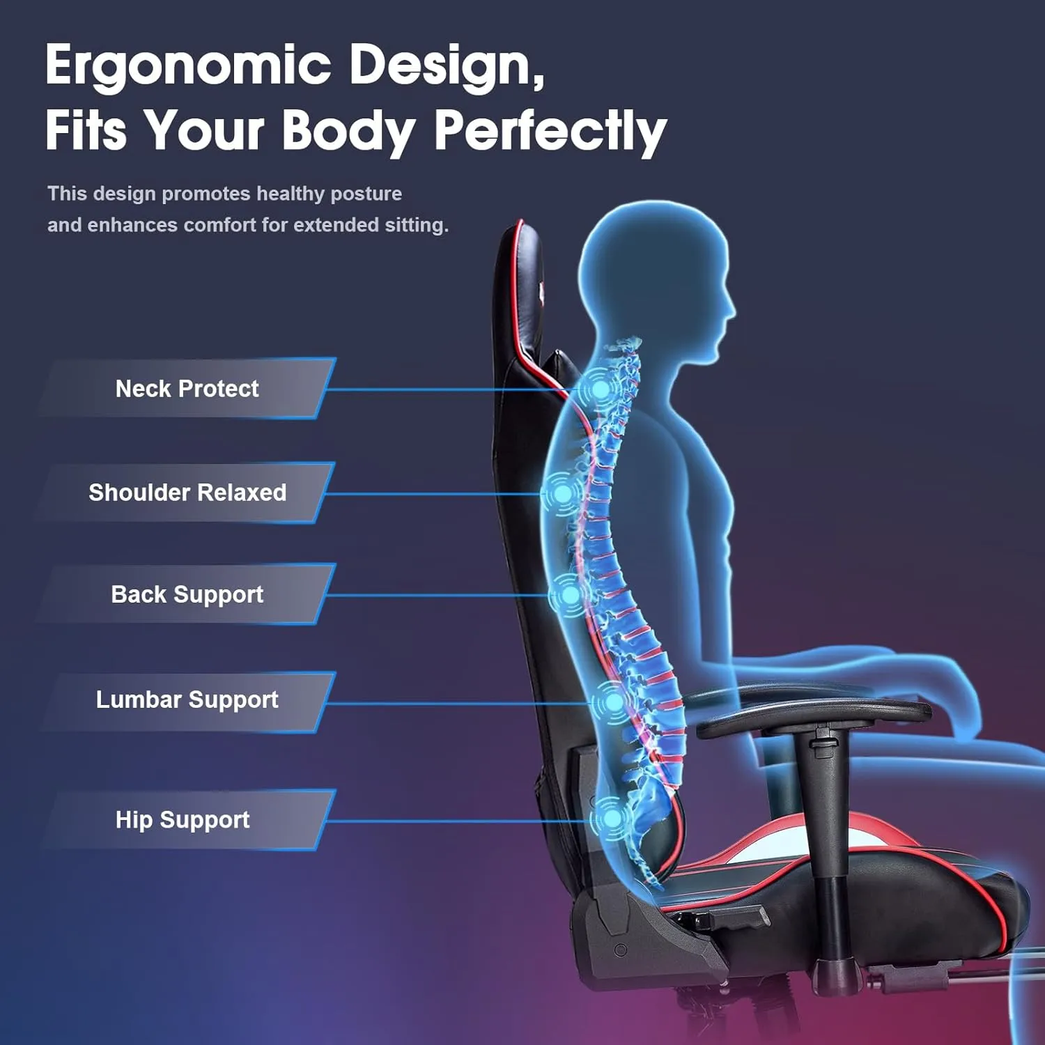 7-Point Massage Gaming Chair, 175° Gaming Recliner with Footrest Ergonomic Computer Office Chair High Back Video Game Chair with Lumbar Support, Upgraded Version, Red