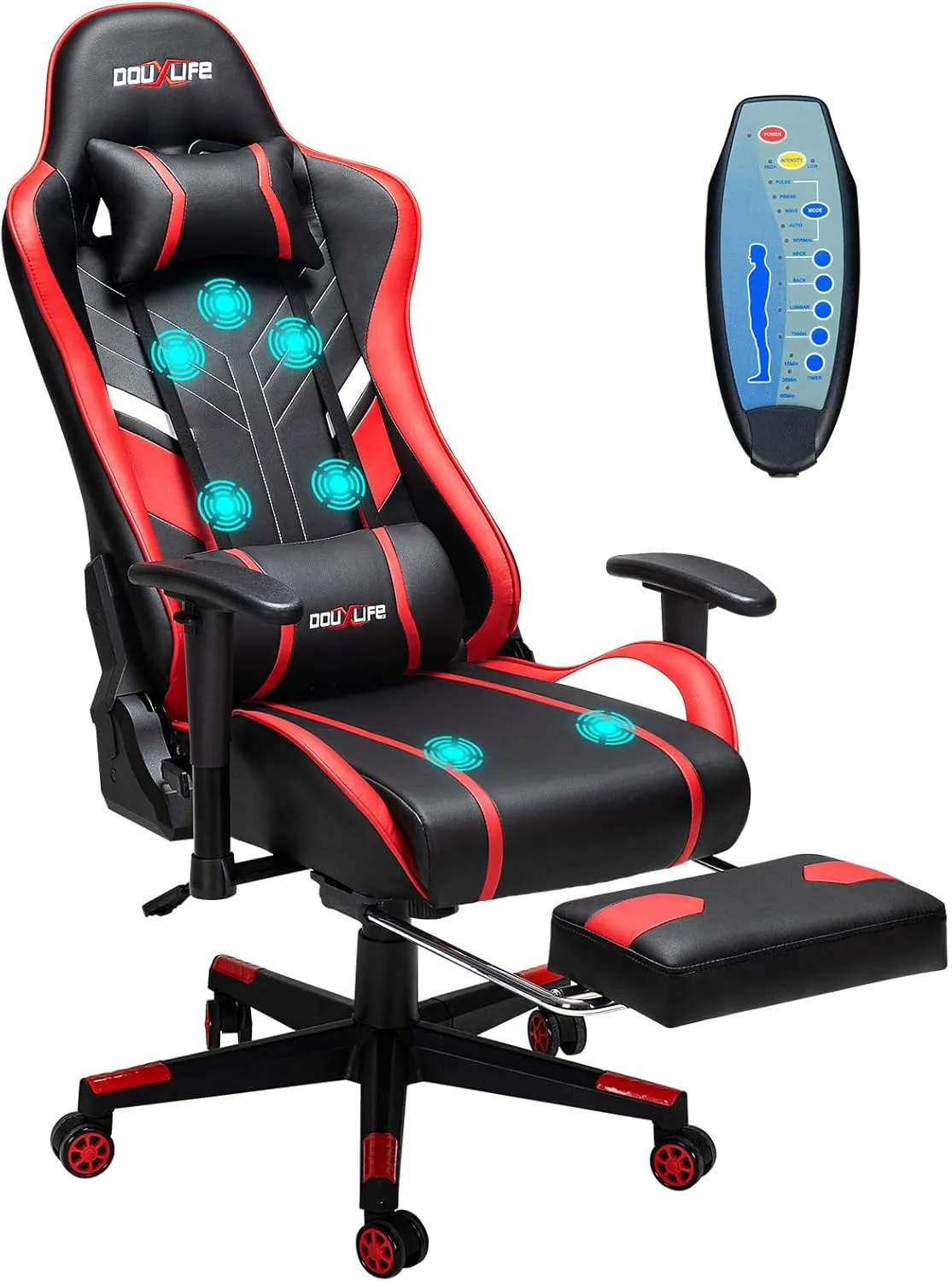 7-Point Massage Gaming Chair, 175° Gaming Recliner with Footrest Ergonomic Computer Office Chair High Back Video Game Chair with Lumbar Support, Upgraded Version, Red