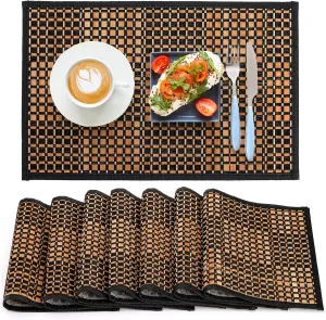 8 Pack Bamboo Placemats, Natural Anti-Slip Dining Table Mats, Heat-Resistant Place Mats, Japanese Style Washable Placemats for Dining Room, Kitchen, Restaurant, 18 x 12 Inch