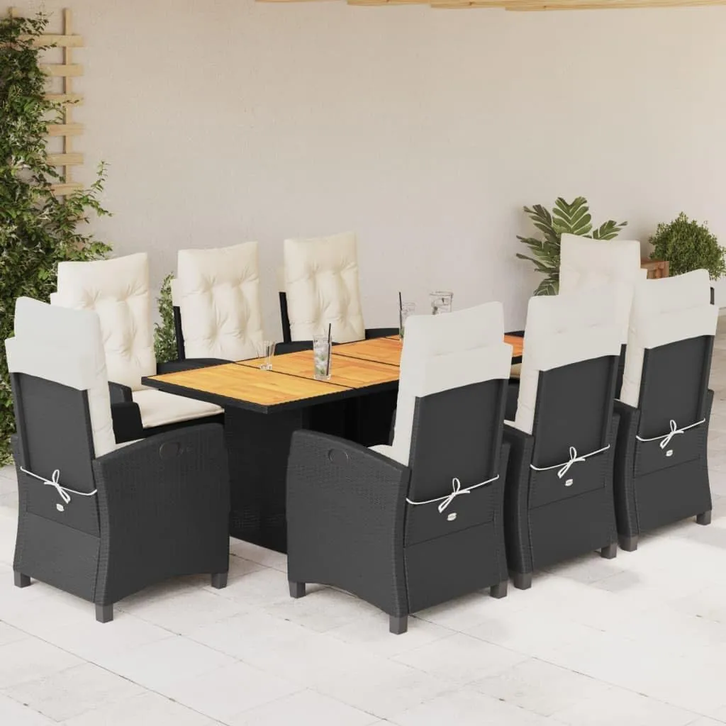 9 Piece Rattan Garden Dining Set - Outdoor Chairs, Patio Furniture Table for Balcony & Porch - Black
