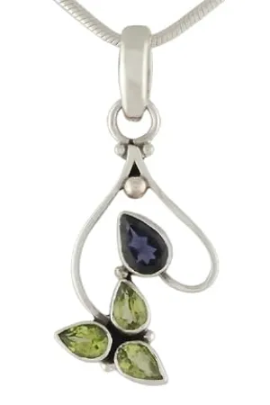 925 Sterling Silver Iolite and Peridot Pendant – Elegant Gemstone Necklace for Intuition, Clarity, and Renewal – Artisan Healing Jewelry Gift for Her GGPT_387 (With Chain)
