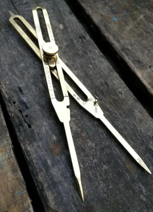 9" Antique Brass Pocket Proportional Divider Compass with Needle Point for Outdoor Navigation, Camping, Hiking, Traveling