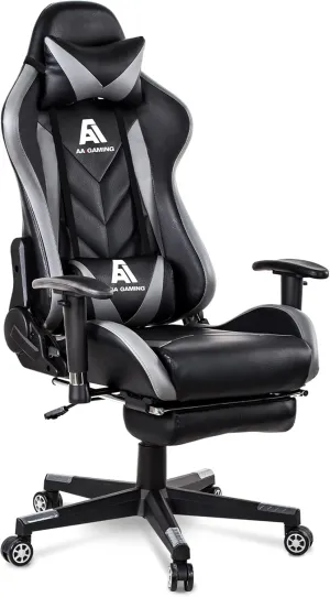 AA Products Gaming Chair High Back Ergonomic Computer Racing Chair Adjustable Office Chair with Footrest, Lumbar Support Swivel Chair - Grey