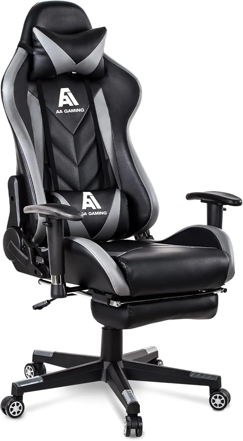 AA Products Gaming Chair High Back Ergonomic Computer Racing Chair Adjustable Office Chair with Footrest, Lumbar Support Swivel Chair - Grey