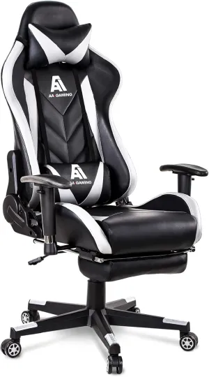 AA Products Gaming Chair High Back Ergonomic Computer Racing Chair Adjustable Office Chair with Footrest, Lumbar Support Swivel Chair - White