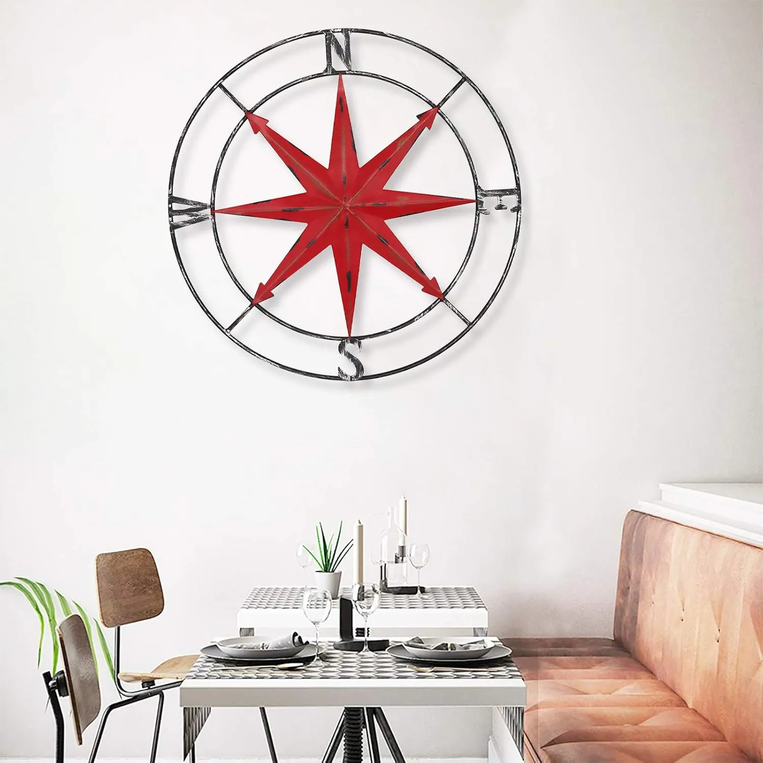 aboxoo Round Metal Compass Decorative Compass Metal Wall Art Hanging Wall Sculpture 22.8 Inch Diameter Farmhouse Decor Indoor or Outdoor Sign