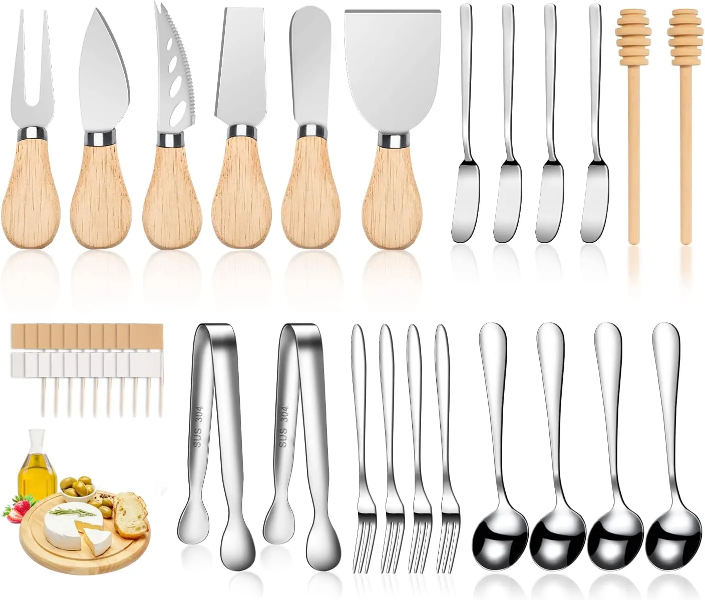 Accessories Wooden Cheese Spreader Knive Set, Wood Handle Butter Knives For Cheese Board Kit (23 Pack)