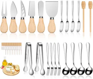 Accessories Wooden Cheese Spreader Knive Set, Wood Handle Butter Knives For Cheese Board Kit (23 Pack)