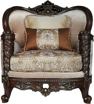 Acme Devayne Chair,Beige and Floral Fabric, Dark Walnut Wood Trim