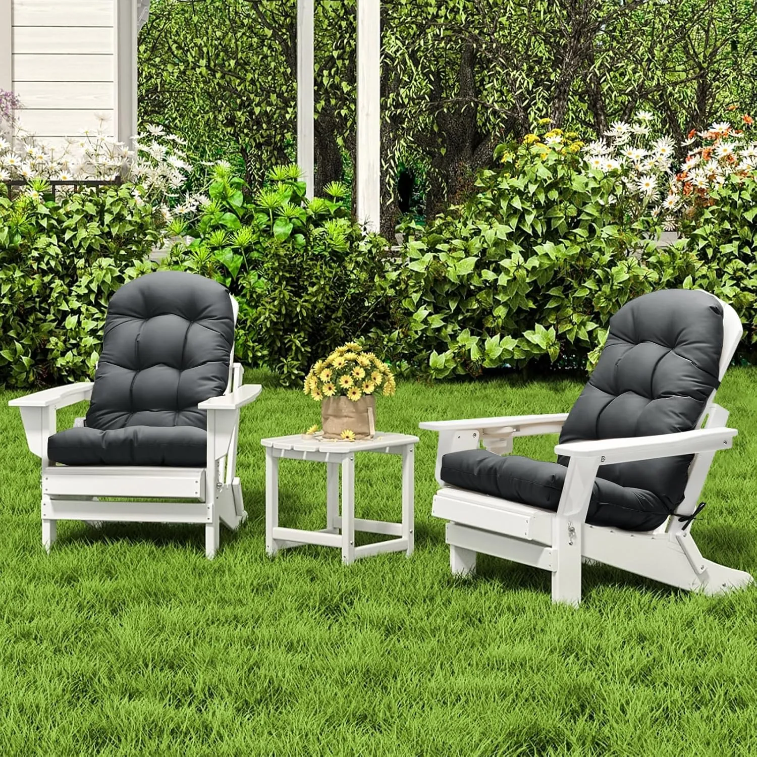 Adirondack Chair Cushion, High Back Patio Cushions with Adjustable Ties, 48.8 x 20.4 x 4.3, Waterproof Tufted Pillow, Fade Resistant Seat Rocking Chair Cushion for Indoor/Outdoor, Dark Gray,1