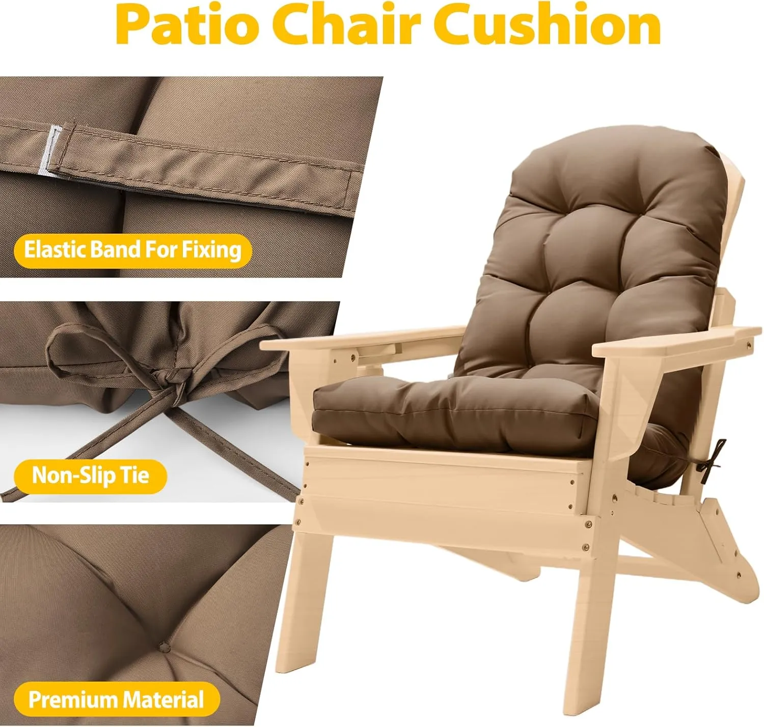 Adirondack Chair Cushion, High Back Patio Cushions with Adjustable Ties, 48.8x20.4x4.3, Waterproof Tufted Pillow, Fade Resistant Seat Rocking Chair Cushion for Indoor/Outdoor, Cappuccino, 2