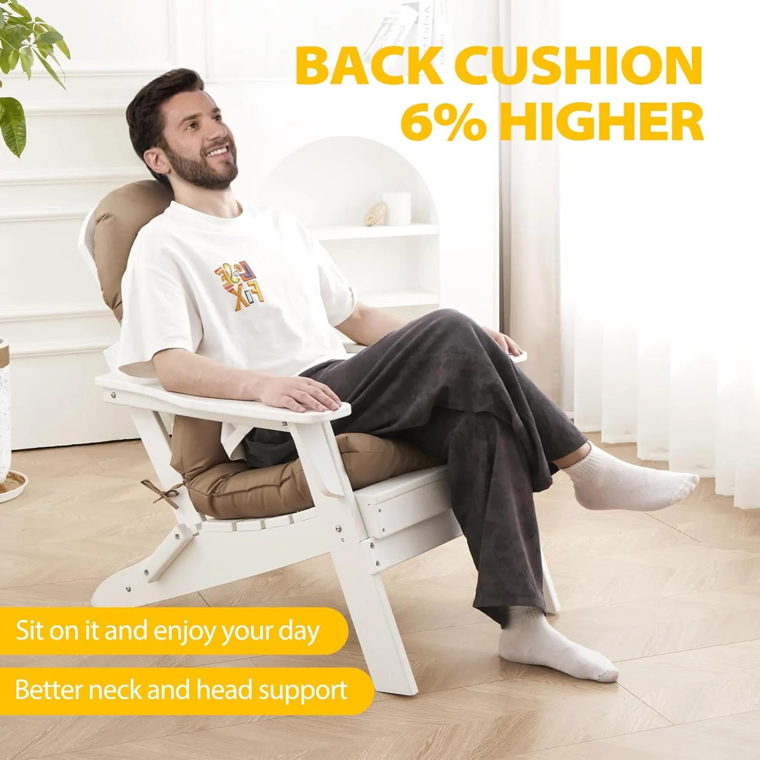 Adirondack Chair Cushion, High Back Patio Cushions with Adjustable Ties, 48.8x20.4x4.3, Waterproof Tufted Pillow, Fade Resistant Seat Rocking Chair Cushion for Indoor/Outdoor, Cappuccino, 2