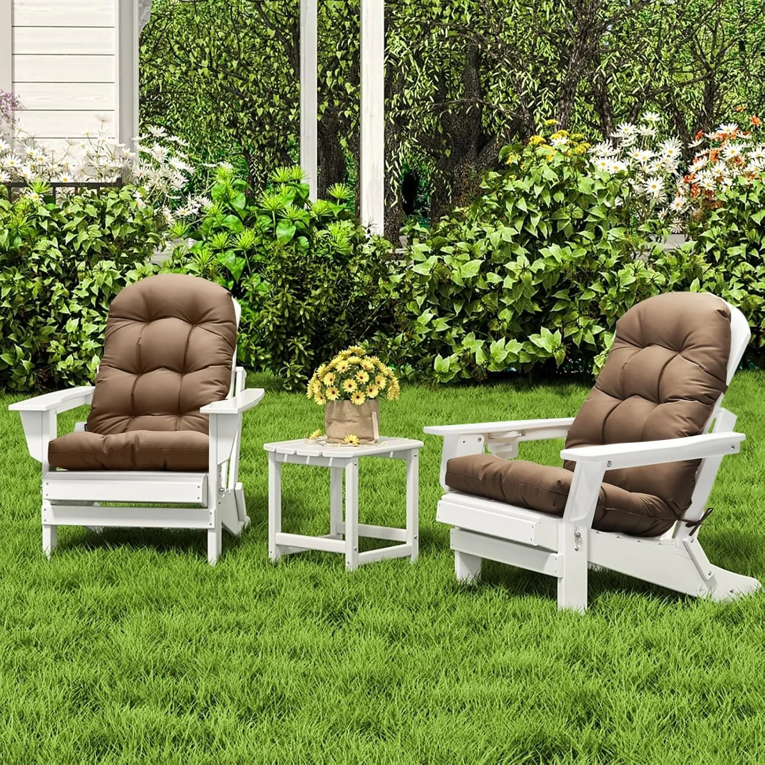 Adirondack Chair Cushion, High Back Patio Cushions with Adjustable Ties, 48.8x20.4x4.3, Waterproof Tufted Pillow, Fade Resistant Seat Rocking Chair Cushion for Indoor/Outdoor, Cappuccino, 2