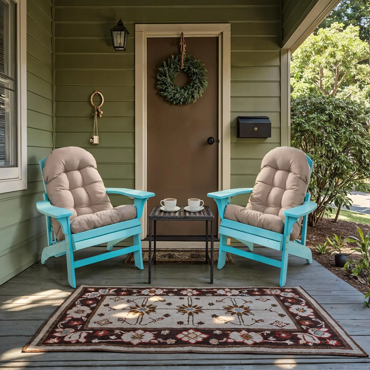Adirondack Chair Cushion, Rocking Chair Cushion 44x19.4x4 inch, High Back Patio Cushions of Upper and Lower with Ties, Sunscreen and Fade-Resistant (Beige, 2)