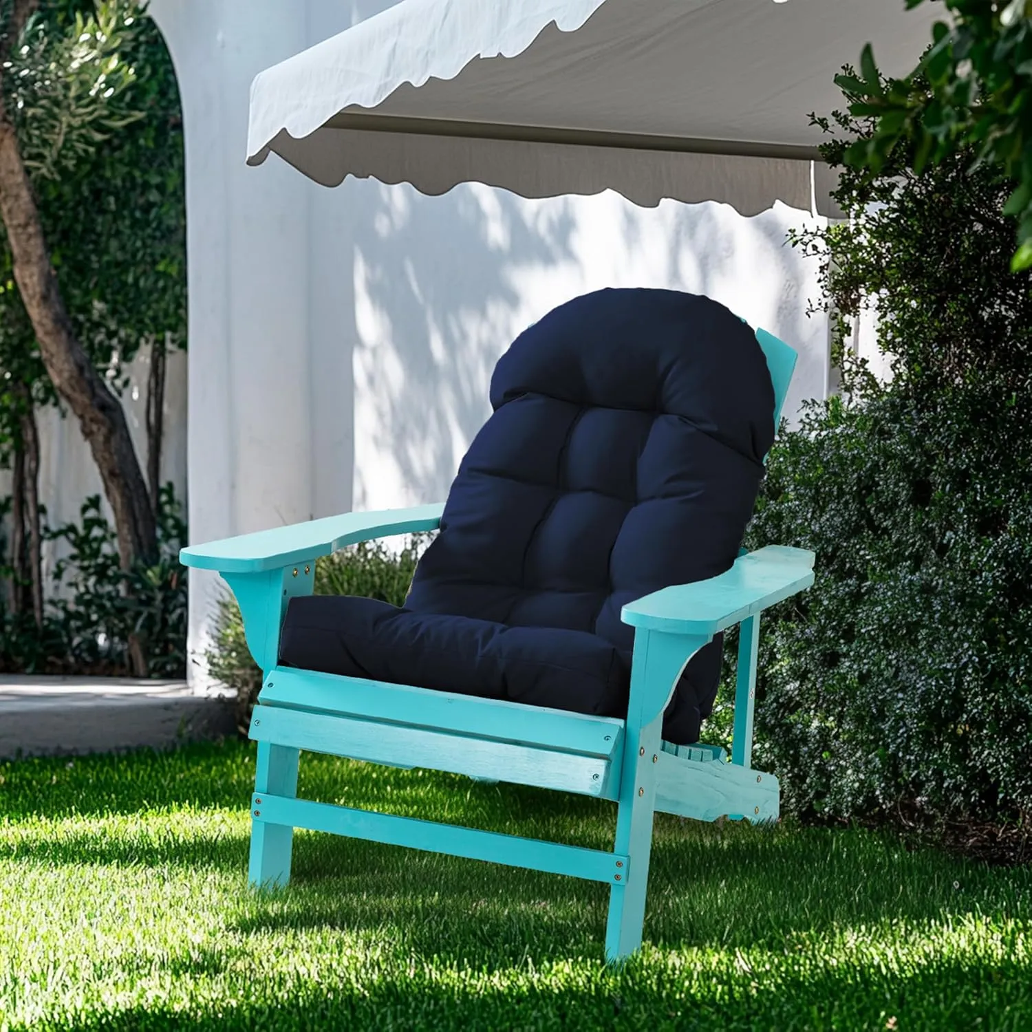 Adirondack Chair Cushion, Rocking Chair Cushion 44x19.4x4 inch, High Back Patio Cushions of Upper and Lower with Ties, Sunscreen and Fade-Resistant (Dark Blue, 2)