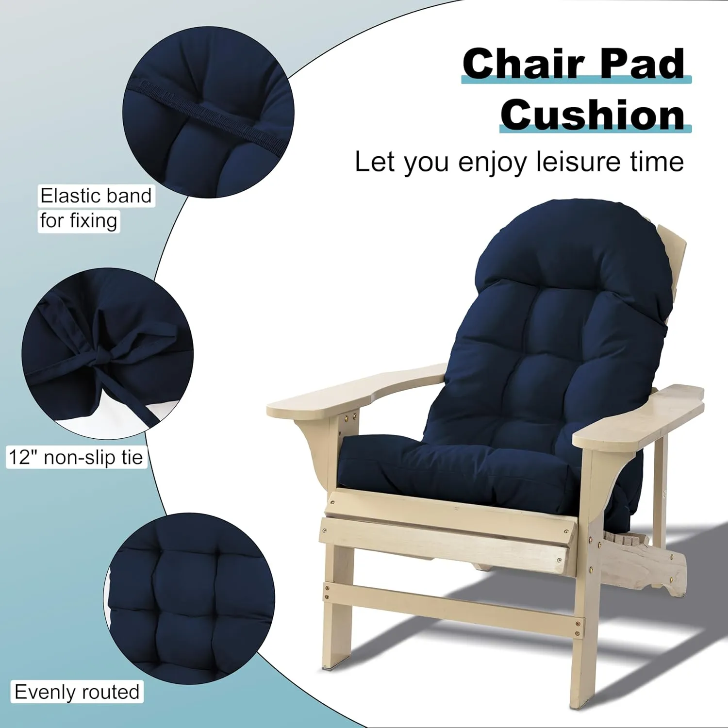 Adirondack Chair Cushion, Rocking Chair Cushion 44x19.4x4 inch, High Back Patio Cushions of Upper and Lower with Ties, Sunscreen and Fade-Resistant (Dark Blue, 2)