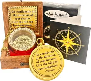 ALADEAN Brass Dream Navigator's COMPASS - Inspirational Graduation Gift, Encouragement Gift for Men, Son, Husband - Motivational, Christmas, Unique Office Decor - Greeting