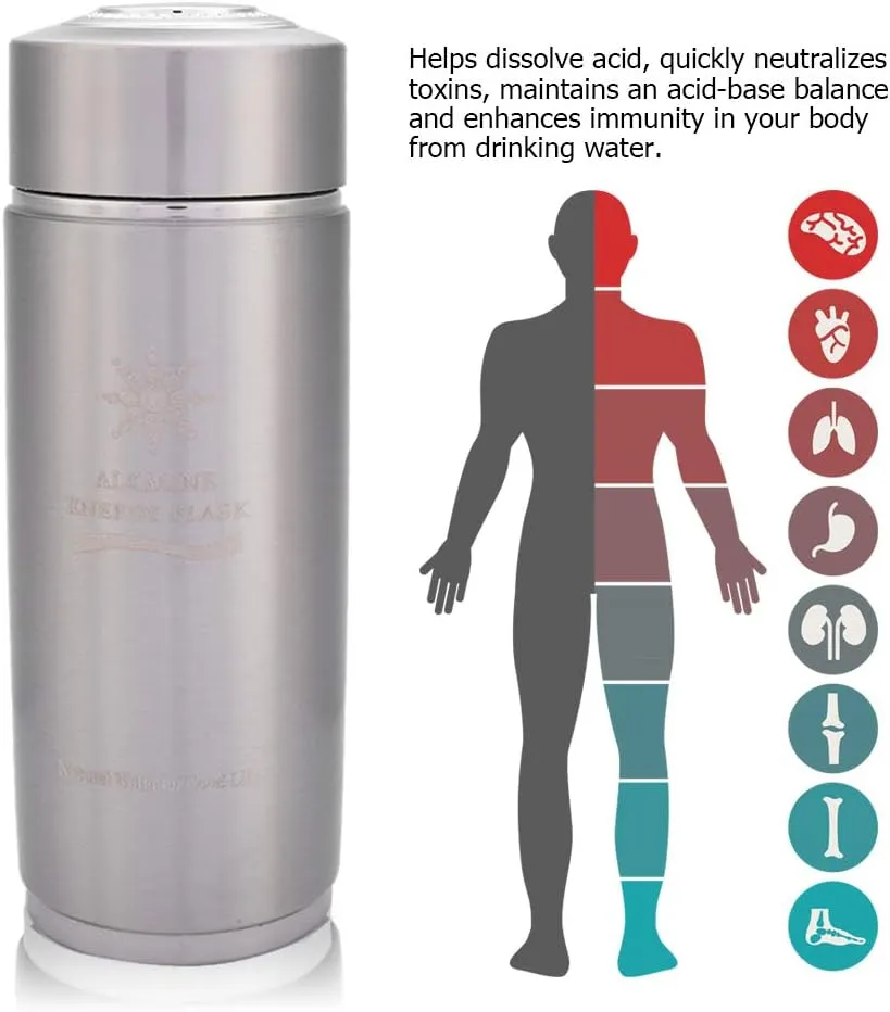 Alkalin Water Bottle, 400ml Stainless Hydrogen Water Bottle Portable Insulated Alkalin Water Filter Bottle Nano Balance Bio Energy Lonizer Cup Flask for Travel, Camping, Hiking (Silver)