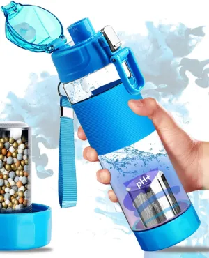 Alkaline Water Bottle 22oz Minerals Filtered Reduce ORP Ph Water Filter Alkaline 9.5, Alkaline Water Filter Bottle for Sports,Camping