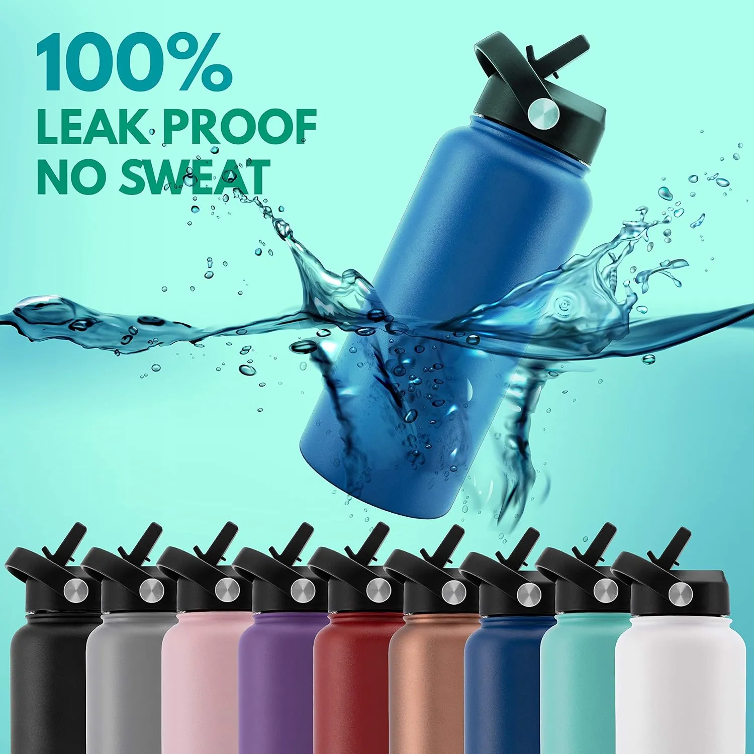 Amazing Items Personalized Water Bottle w/Straw & Lid, 32 oz - Teal | Custom Stainless Steel Sports Water Bottle w/Name and Text - Double-Wall, Vacuum Insulated - Rotating Handle