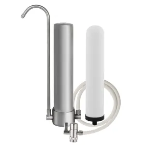 Amwater Countertop Water Filtration System, 5-Stage Stainless Steel Countertop Filter, 8000 Gallons Alkaline Water Filter KDF-Reduction of Lead, Chlorine, Heavy Metal Bad Odors (1 Filter Included)
