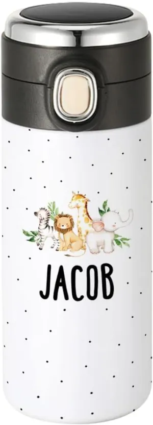Andaz Press Personalized Kids Tumbler Boho Safari Animals Kids Stainless Steel Water Bottle with Leakproof Flip Lid- 10oz BPA-Free Tumbler For Girls Boys Students, Birthday Party Favors Gifts, 1-Pack