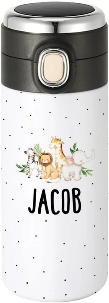 Andaz Press Personalized Kids Tumbler Boho Safari Animals Kids Stainless Steel Water Bottle with Leakproof Flip Lid- 10oz BPA-Free Tumbler For Girls Boys Students, Birthday Party Favors Gifts, 1-Pack